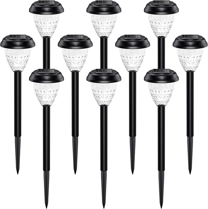 Super Bright Solar Lights Outdoor Waterproof-10 Pack, Dusk to Dawn Up to 12 Hrs Solar Powered Outdoor Pathway Garden Lights Auto On/Off, LED Landscape Lighting Decorative for Walkway Patio Yard