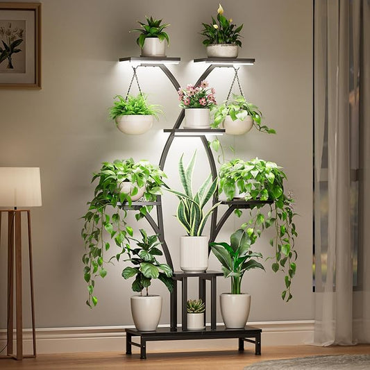Plant Stand Indoor with Grow Lights - 7 Tiered Metal Corner Shelf for Multiple Plants, 63" Corner Plant Stand for Indoor Plants, X-Shaped Plant Rack for Home, Living Room, Office & Patio Decor