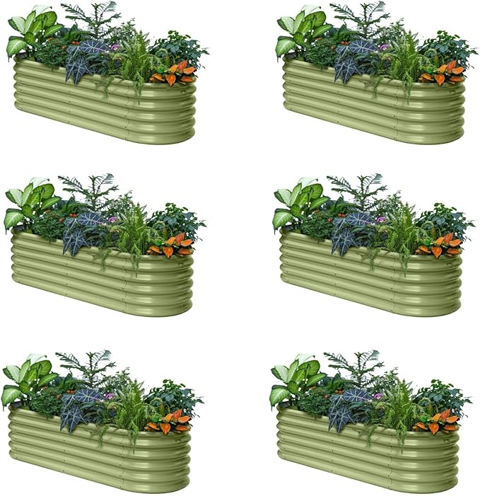 Annoell 6-Pack Galvanized Raised Garden Bed 6x2x1.5 ft, 17" Tall Metal Planter Boxes Outdoor for Strawberry Above Ground Raised Bed Kit for Gardening, Durable Zn-Al-Mg Coated Flower Box - Moss Green