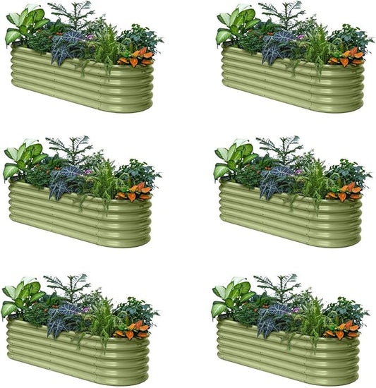 Annoell 6-Pack Galvanized Raised Garden Bed 6x2x1.5 ft, 17" Tall Metal Planter Boxes Outdoor for Strawberry Above Ground Raised Bed Kit for Gardening, Durable Zn-Al-Mg Coated Flower Box - Moss Green
