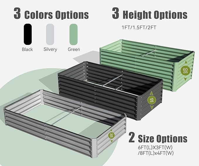 Domi Galvanized Raised Garden Bed, Outdoor Planter Garden Boxes Large Metal Planter Box for Gardening Vegetables Fruits Flowers, Dark Grey (8x4x1.5ft)