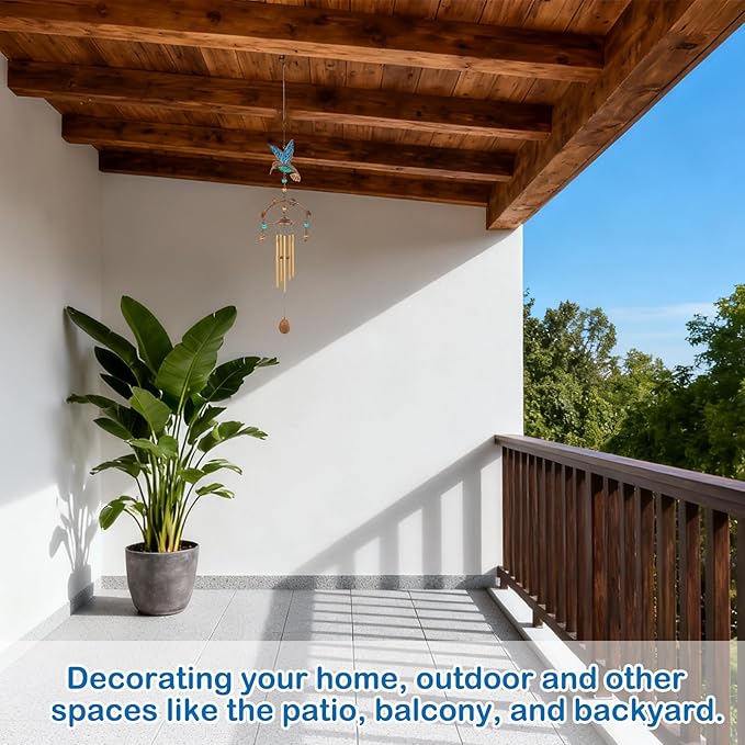 Wind Chimes - Blue Hummingbird Wind Chimes for Outside Deep Tone 34 inches 5 Aluminum Tubes, Thanksgiving, Christmas, Birthday Gifts for Mom, Grandma, Decorations for Home, Garden, Patio, Backyard