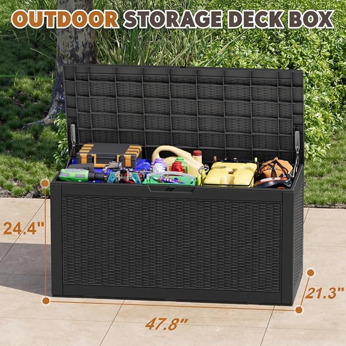 NBYSGO Outdoor Storage Box, Resin Deck Boxes Indoor and outdoor, Waterproof Storage Box Lockable Lid (Black, 101 Gallon)