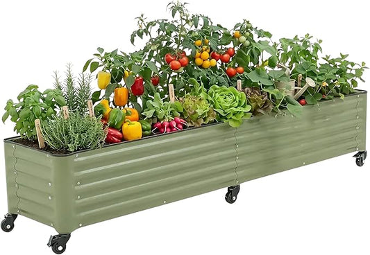 Vego garden Classic Rolling Garden Bed – 1.75' Mobile Metal Raised Garden Bed for Patio, Deck, Balcony – Deep Planting Space, Durable & Easy to Move (Olive Green, 1.75'X8')
