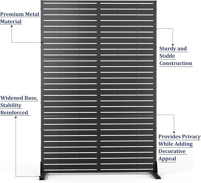 Metal Privacy Screen with Stand 72" H×47" W Outdoor Freestanding Privacy Screen & Panels, Outdoor Privacy Screen for Deck Patio Balcony(Black-Louvered)