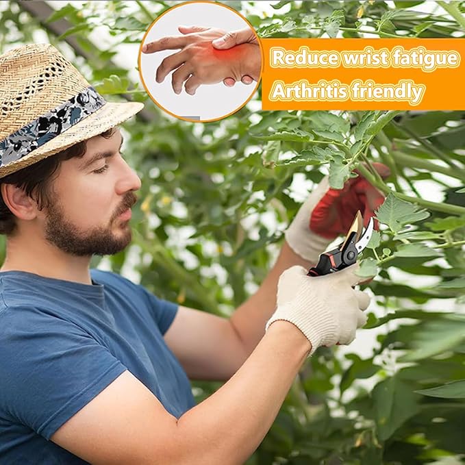 MEPEREZ Titanium Coated Pruning Shears Reduce Wrist Fatigue - Cuts 3X Easier, Weak Hand Arthritis Snips, 1 Inch Shear Diameter, Rust Resistant, Strong, Comfortable & Ergonomic Handle