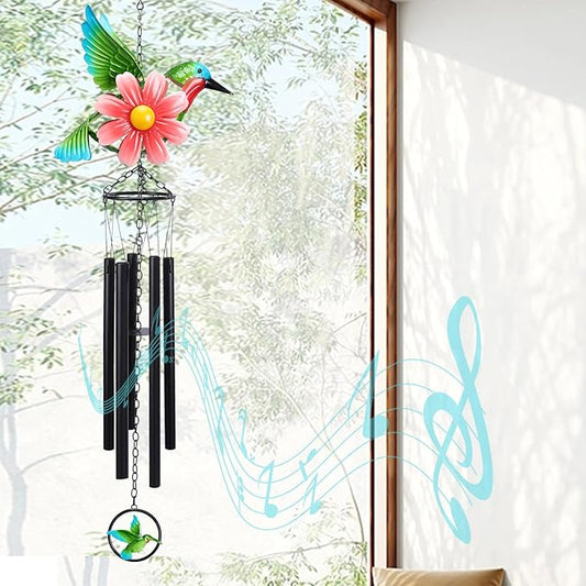 MUMTOP Hummingbird Wind Chimes for Outside, Metal Deep Tone Memorial Sympathy Wind Chime Windchimes with Flower for Patio, Outdoor,Garden,Yard,Window,Home Decor or Gifts for Women
