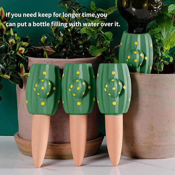 4 Pack Terracotta Watering Spikes, Self Watering Planter Insert, Small Watering Globes for Vacation Care, Garden/Office/Outdoor/Indoor Plants
