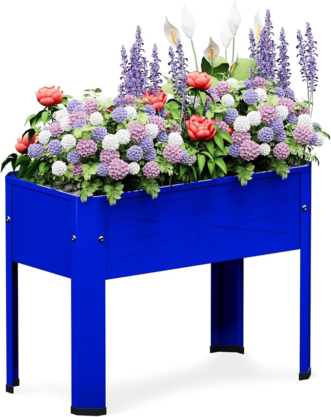 Raised Garden Bed with Detachable Legs Elevated Metal Planter Box for Growing Fresh Herbs Vegetables Flowers Succulents&Other Plants for Outdoor Backyard Patio (Blue)