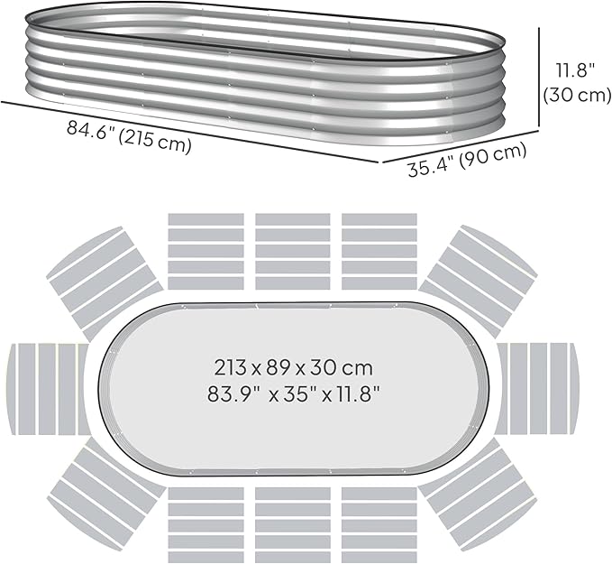 Outsunny 2PCS Galvanized Raised Garden Bed, 7' x 3' x 1' Raised Beds for Gardening with Plant Support Stakes, Rubber Strap Edging and Gloves, Metal Planter Box for Vegetables, Flowers, Silver