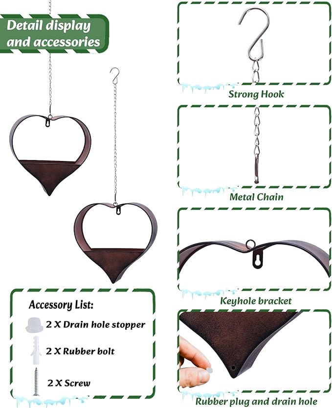 Metal Plant Hangers Indoor and Outdoor: Valentines Day Gifts for Her Wife Women Mom Garden Lovers Birthday - Heart Shape Hanging Planters for Window Wall Living Room Office Decor(2 Pack)