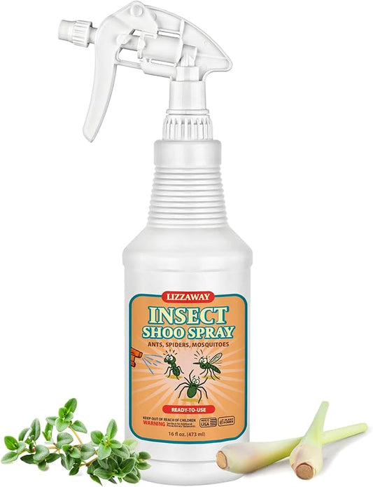 LizzAway Insect Shoo Spray - Insect Repellent Spray - Pet and Kid Safe Ant, Mosquito, and Spider Repellent for Indoor/Outdoor Use - Lemongrass, Thyme, Geraniol Powered Bug Control for Home