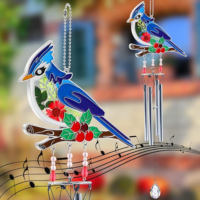 KY&BOSAM Blue Bird Wind Chime with Crystal Sympathy Wind Spinner Memorial Wind Chimes for Loss of Loved One Bereavement Gift in Memory Memorial Gifts for Loss of Mother Father Husband Condolences Gift