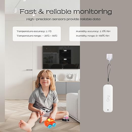 WiFi Hygrometer Thermometer Sensor, Wireless Smart Temperature Humidity Monitor with Remote App Notification Alert, for Home, Greenhouse White (1pack)