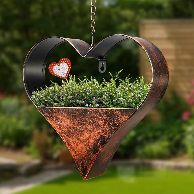 Metal Hanging Planters for Indoor and Outdoor Plants,Rustic Heart Shape Plant Hangers for Wall or Window,Metal Plant Hanger for Room Decor，Plant Lover Gifts,Living Room,Balcony,Garden,Patio Decor