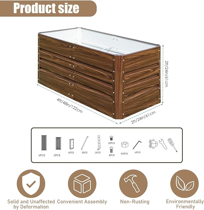 Raised Garden Bed, Raised Beds for Gardening Outdoor for Vegetables and Flowers Ground Planter Box, Galvanized Metal Planter Grow Garden Box,4 * 2 * 2ft