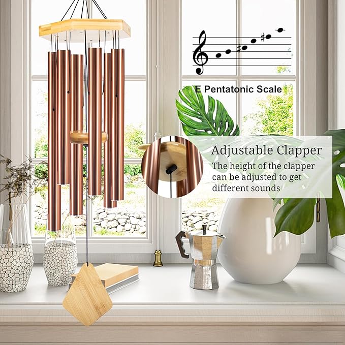 Howarmer Wind Chimes Outdoor Deep Tone, Wind Chime for Outside, Memorial WindChimes with Hook as Gifts for Mother's Day/Housewarming/Christmas, Patio, Garden, Yard, Home Décor, Copper