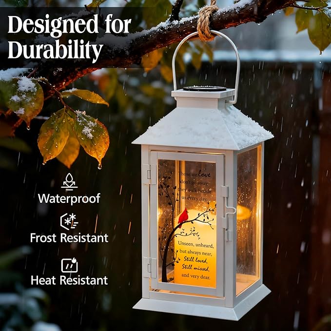 Cardinal Solar Memorial Lanterns, Outdoor Hanging Lanterns Waterproof LED Solar Cardinal Lights for Outdoor Patio Garden Sympathy Gifts for Loss of Mom Dad Loved One