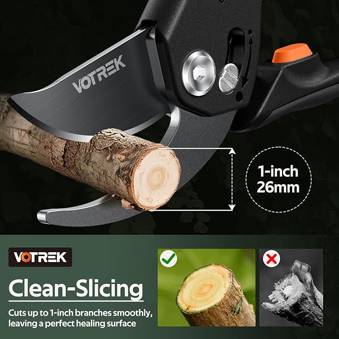 VOTREK Pruning Shears for Gardening, [Patented Stepless Handle Opening] - Plant Scissors with Ultra-Sharp SK5 Steel for Weak Hand, Universal Fit for All Hand Sizes, Effortlessly Cuts 1-Inch Branches