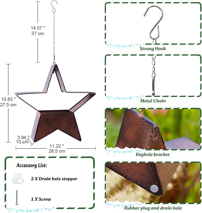 Metal Plant Hangers Indoor and Outdoor: Valentines Day Gifts for Her Wife Women Mom Garden Lovers Birthday - Star Shape Hanging Planters for Window Wall Living Room Office Decor(Rustic)