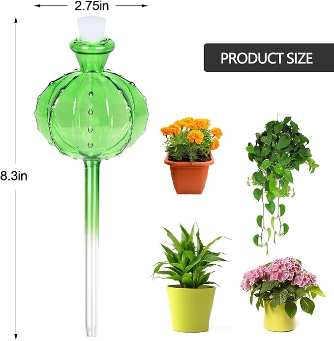 Self Watering Planter Insert. Plant Watering Devices. Plant Watering Bulbs. 4-PCS Plant Watering Globes. Green Colors Cactus Shape Self Watering Globes Medium Size. Plant Lover Gifts
