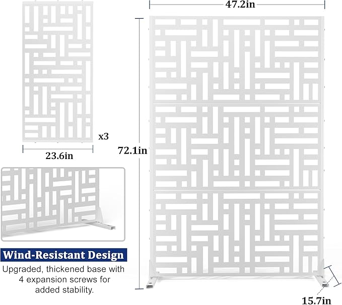 Outdoor Privacy Screen,72" H×47" W Metal Privacy Screen, Freestanding Privacy Fence Panels for Patio