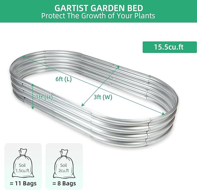 6x3x1 Ft Galvanized Raised Garden Bed, Easy-Assembly Metal Planter for Outdoor Vegetables, Flowers & Herbs