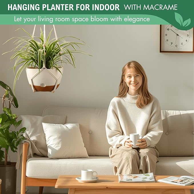10 Inch Hanging Planters for Indoor Plants,Set of 2 Hanging Pots for Plants with Self-Watering, Outdoor Hanging Plant Pot with Drainage and 2 Kinds of Baskets Hangers for Home Decor and Garden