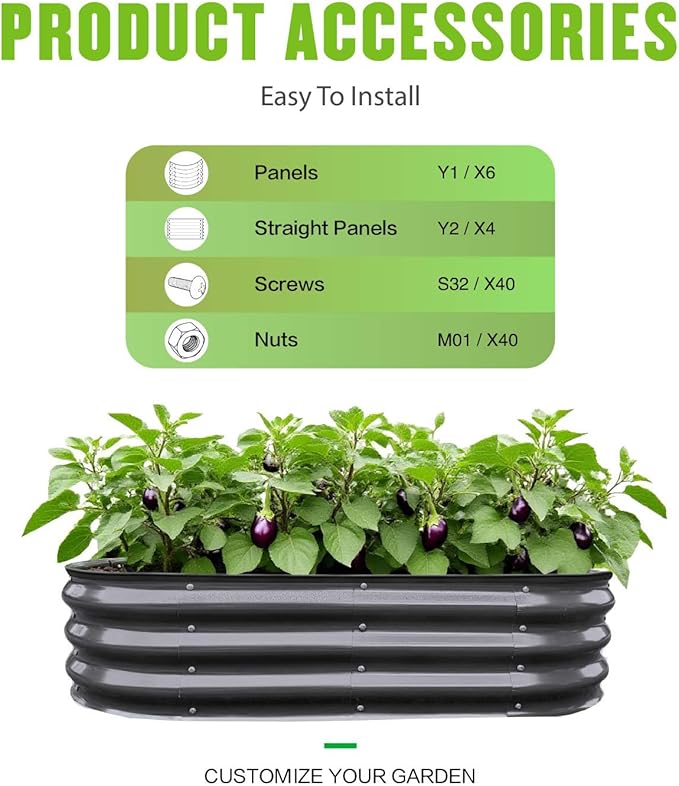 GrowHaus 2 Pack 4x2x1FT Galvanized Raised Garden Bed, Planter Boxes Outdoor Metal Garden Beds for Planting Vegetables Flowers Herbs Dark Gray
