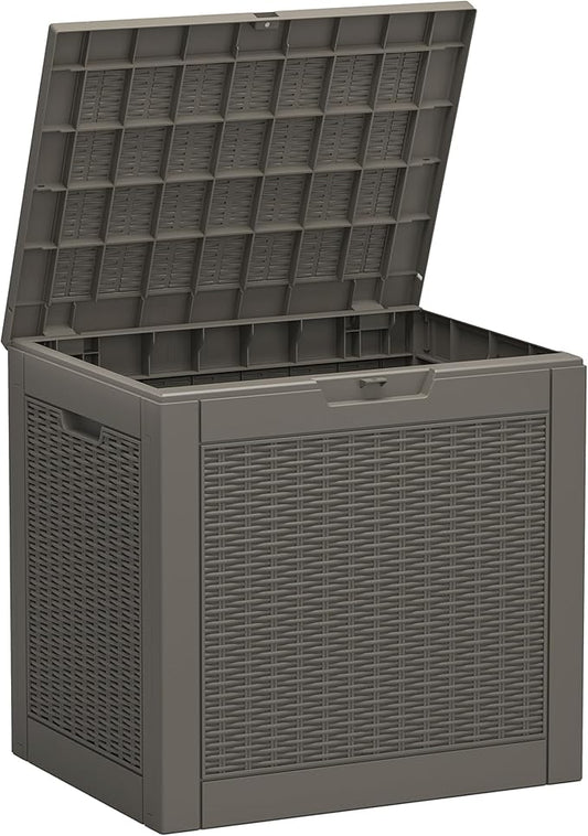 NBYSGO Outdoor Storage Box, Resin Deck Boxes Indoor and outdoor, Waterproof Storage Box Lockable Lid (Grey, 35 Gallon)