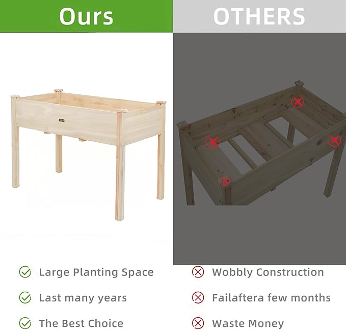 48x24x30in Raised Garden Bed,Wooden Raised Garden Beds Outdoor,Elevated Reinforced Planter Box with Legs for Backyard/Patio/Gardener with Bed Liner,210lb Capacity - Natural