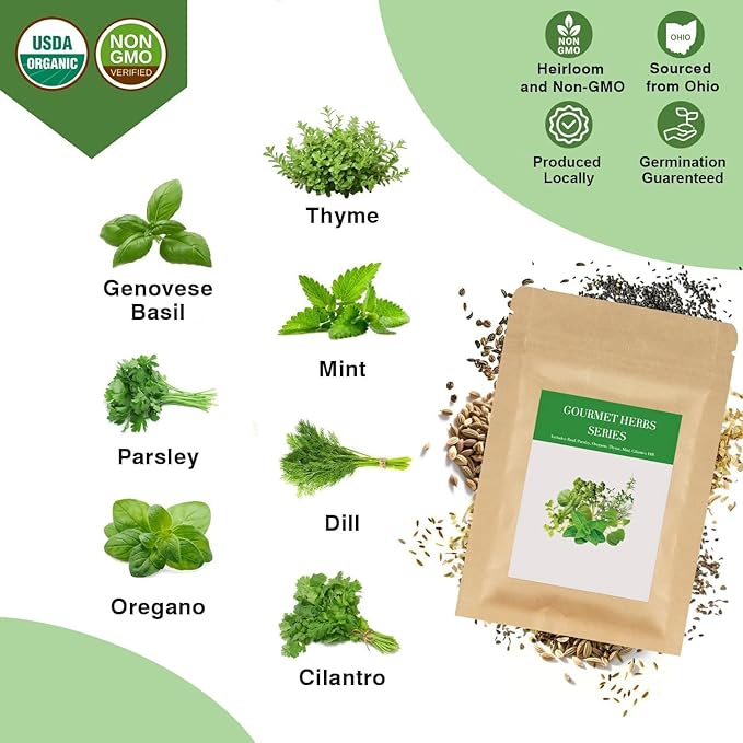 Gourmet Herb Seed Pod Kit for AeroGarden, idoo, Ahopegarden, MUFGA Hydroponics Garden with Basil, Parsley, Thyme, Mint, Cilantro, Dill, Oregano - Compatible with All Hydroponics (7-Pod)