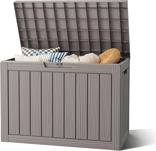 NBYSGO Outdoor Storage Box, Resin Deck Boxes Indoor and outdoor, Waterproof Storage Box Lockable Lid (Grey, 50 Gallon)