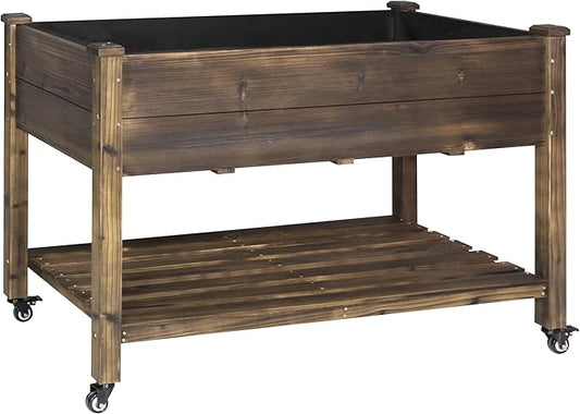 BlueWish Raised Garden Bed, 48" W x 24" D x 33" H Raised Garden Bed, Garden Bed with Detachable Black Liner, Drainage Holes, 330 lbs Capacity, Planter Box for Outdoor, Patio, Backyard, Rustic