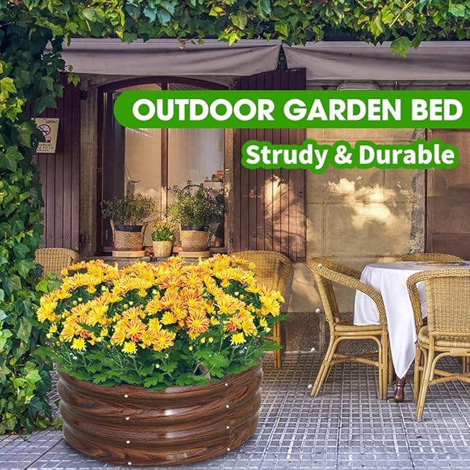 Galvanized Steel Raised Garden Bed, Large Outdoor Metal Planter Box Big Flower Plant pots for Patio Backyard Porch Deck Planting Flowers Vegetables and Herbs (Wood Grain, 4 ft)