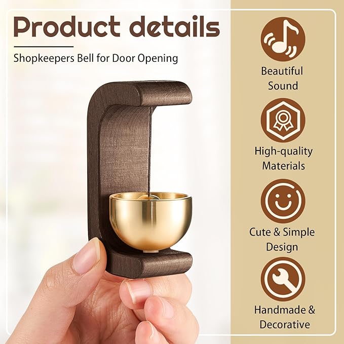 Zonon 8 Pcs Magnetic Wooden Wind Chime Doorbell Decoration Shopkeepers Bell for Door Opening C Shape for Housewarming Gift Refrigerator Room Garden Restaurant (Black Walnut)