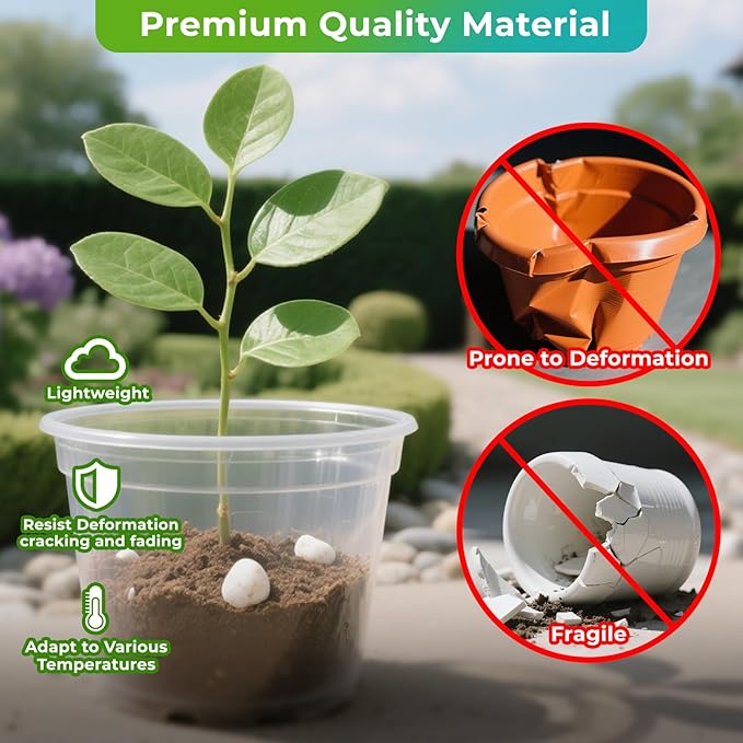 Nursery Pots for Plants, 30 Packs Clear Nursery Pots with Drainage, 3/4/5 Inch Plastic Planter Pots Including 30 Plant Labels in Yellow White Blue (30)