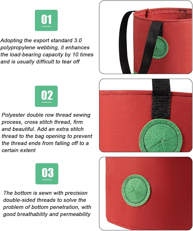 2 Pcs Hanging Planter Bags 9.84 * 11.81 Inch Non Woven Grow Bags 3 Gallons with 12 Holes Vertical Mounted Planting Bag Indoor Outdoor for Flower Strawberry Vegetable Tomato Potato (Black-Red)