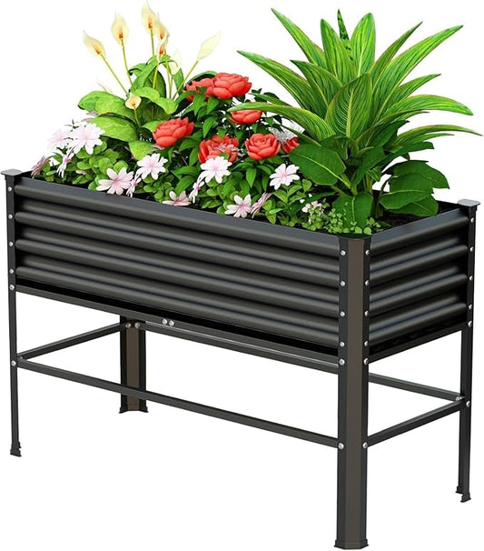 Doniks Raised Garden Bed with Legs, 48×24×32in Large Metal Elevated Raised Planter Box,600lb Capacity with Drainage Holes for Vegetables Lawn Green Flowers, Fruits, Terrace