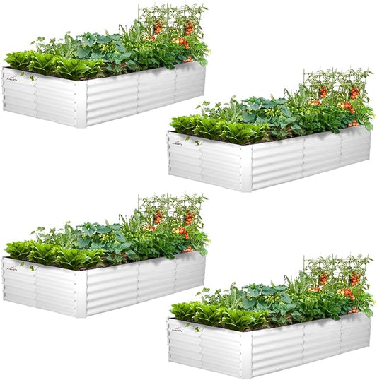 A ANLEOLIFE 4 Pcs 8X4X1.5 ft Rectangular Galvanized Raised Garden Beds Outdoor for Planting Vegetables Flowers Herb, Antique White