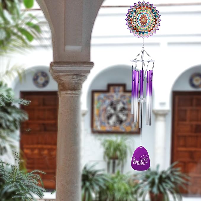 Wind Chimes for Outside with Wind Spinner Mandala Lucky Clover,33" Memorial WindChimes Outdoor Hanging Decor for Zen Garden Patio,Best Gifts for Mom Women Wife Grandma,Christmas Ornaments