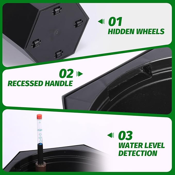 16" Tall Planters Set of 2, Large Outdoor & Indoor Self-Watering Pots with Water Level Monitor, Drainage Hole & Wheels, Planter Pots for Garden, Patio, Balcony, Lounge - Black