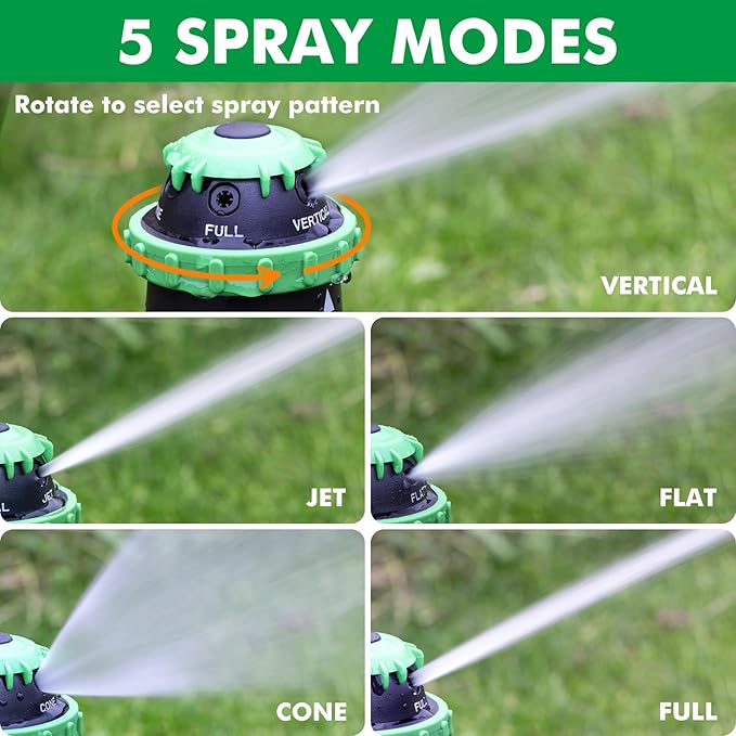 [2 Pack] RESTMO Gear Drive Sprinkler with Metal Spike Base, 5-Pattern Heavy Duty Gardening Watering System, Multi-Adjustable Lawn Sprinkle for Garden Plant, Flower Bed and Large Yard Area, Green