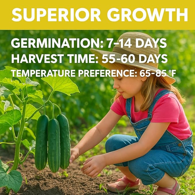 Boston Pickling Cucumber Seeds for Planting - 150 𝗡𝗢𝗡-𝗚𝗠𝗢 Heirloom Cucumber Seeds for Planting in Raised Beds, Containers, Trellises - Made in USA (Cucumis sativus)