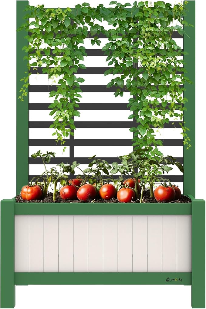 Raised Garden Bed Outdoor, Cedar Wooden Planter Boxes with Trellis, 17.7”L x 16.1”W x 27.6”H Raised Planter Box with Legs for Backyard, Patio, Balcony with Bed Liner (Green)