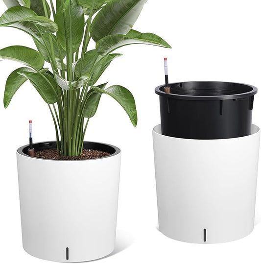 Set of 2 Tall Planters for Outdoor Plants, 20" Large Planter Pots with Drainage Holes & Water Level Monitor, Self-Watering Flower Pots for Patio, Porch, Garden, Front Door Decor, Indoor Outdoor
