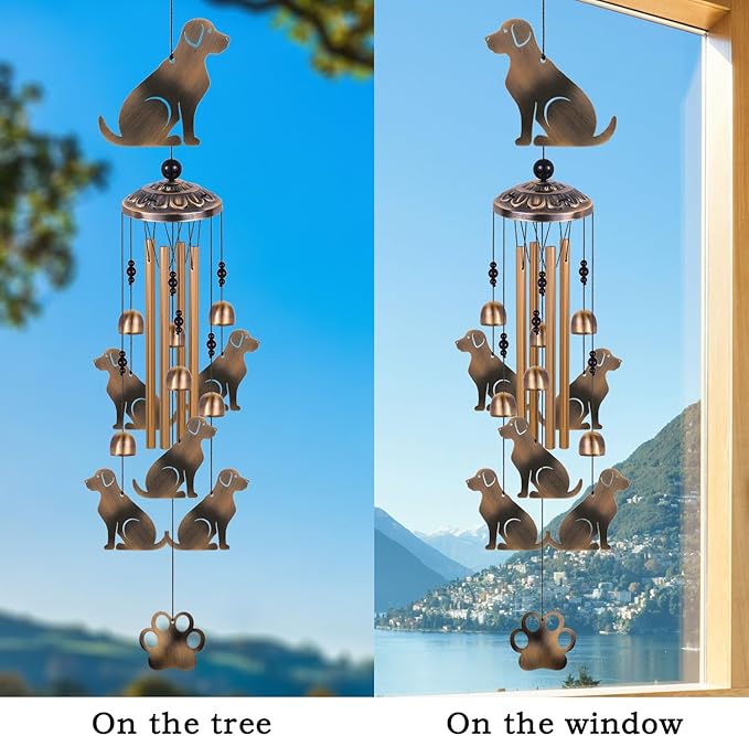 Bronze Dog Wind Chimes for Garden/Home/Balcony/Lawn/Tree/Yard/Indoor/Outside Decoration, Retro Wind Catcher, Dogs Decor, Blessing Wind Bells, Memorial WindChimes Gifts for Mom, Grandma, Woman, Friend