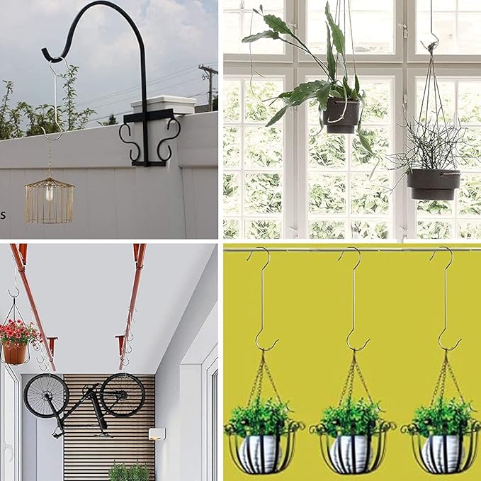 Lchkrep 6 Pack Extra Large Heavy Duty Long Outdoor Plant Hanging S Hooks - for Baskets, Bird Feeders, Wind Chimes, Garden Ornaments,Pergola,Closet,Flower Basket,Indoor Outdoor Uses (12 inch)…