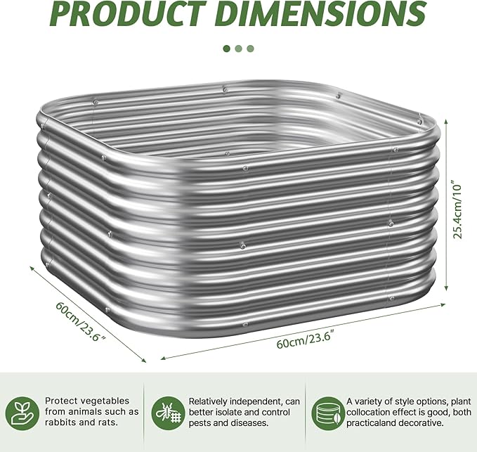 2'Lx2'Wx10Inch Raised Beds for Gardening, Corrugated Galvanized Steel Raised Garden Bed, Outdoor Metal Above Ground Garden Bed for Vegetables and Flowers