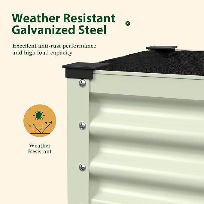MUPATER 48" L x 24" W x 34" H Galvanized Steel Raised Garden Bed, 507lbs Capacity Large Metal Elevated Raised Planter Box with Rolling Casters & Extra Bottom Shelf for Patio, Balcony, Beige